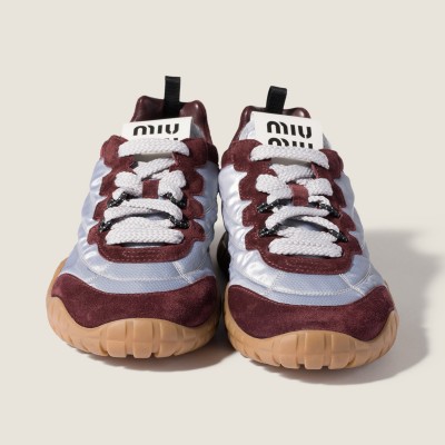 Miu Miu Tyre Technical Fabric And Suede Sneakers Aluminum Bordeaux MM261270 Miu Miu Tyre Technical Fabric And Suede Sneakers Aluminum Bordeaux MM261270