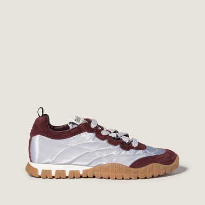 Miu Miu Tyre Technical Fabric And Suede Sneakers Aluminum Bordeaux MM261270 Miu Miu Tyre Technical Fabric And Suede Sneakers Aluminum Bordeaux MM261270