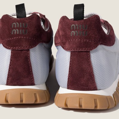 Miu Miu Tyre Technical Fabric And Suede Sneakers Aluminum Bordeaux MM261270 Miu Miu Tyre Technical Fabric And Suede Sneakers Aluminum Bordeaux MM261270