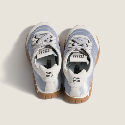 Miu Miu Tyre Technical Fabric And Suede Sneakers Aluminum White MM261271