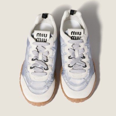 Miu Miu Tyre Technical Fabric And Suede Sneakers Aluminum White MM261271