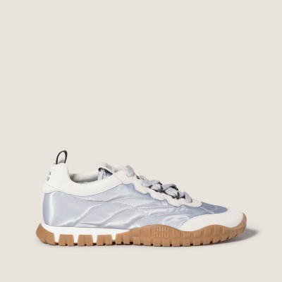 Miu Miu Tyre Technical Fabric And Suede Sneakers Aluminum White MM261271