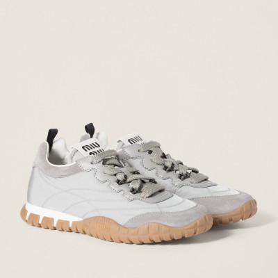 Miu Miu Tyre Technical Fabric And Suede Sneakers Cloudy Gray MM261265 Miu Miu Tyre Technical Fabric And Suede Sneakers Cloudy Gray MM261265