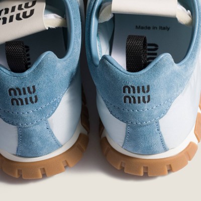 Miu Miu Tyre Technical Fabric And Suede Sneakers Cornflower Blue Astral MM261266