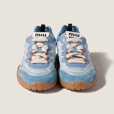 Miu Miu Tyre Technical Fabric And Suede Sneakers Cornflower Blue Astral MM261266