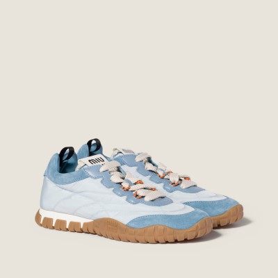 Miu Miu Tyre Technical Fabric And Suede Sneakers Cornflower Blue Astral MM261266 Miu Miu Tyre Technical Fabric And Suede Sneakers Cornflower Blue Astral MM261266
