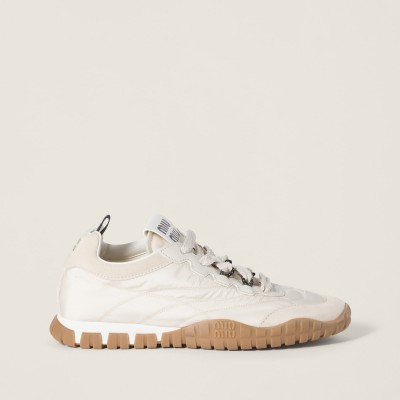 Miu Miu Tyre Technical Fabric And Suede Sneakers Ivory MM261267