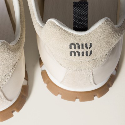 Miu Miu Tyre Technical Fabric And Suede Sneakers Ivory MM261267