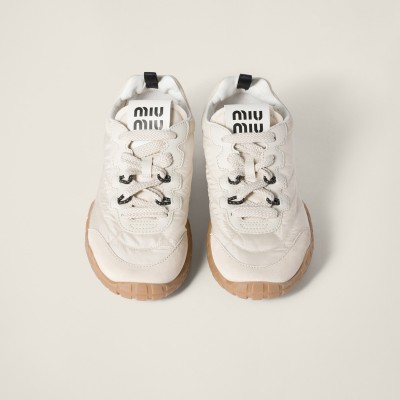 Miu Miu Tyre Technical Fabric And Suede Sneakers Ivory MM261267