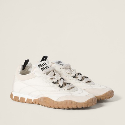 Miu Miu Tyre Technical Fabric And Suede Sneakers Ivory MM261267 Miu Miu Tyre Technical Fabric And Suede Sneakers Ivory MM261267