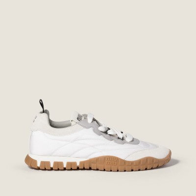 Miu Miu Tyre Technical Fabric And Suede Sneakers White Granite Gray MM261268 Miu Miu Tyre Technical Fabric And Suede Sneakers White Granite Gray MM261268