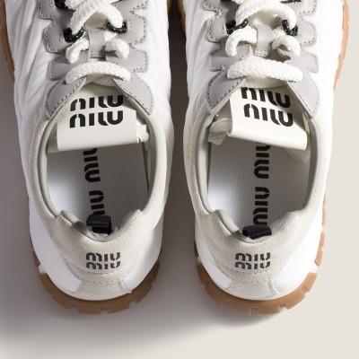 Miu Miu Tyre Technical Fabric And Suede Sneakers White Granite Gray MM261268 Miu Miu Tyre Technical Fabric And Suede Sneakers White Granite Gray MM261268