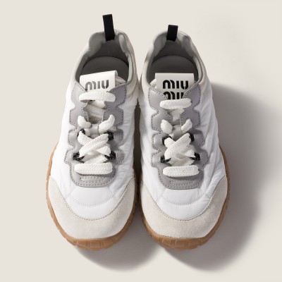 Miu Miu Tyre Technical Fabric And Suede Sneakers White Granite Gray MM261268 Miu Miu Tyre Technical Fabric And Suede Sneakers White Granite Gray MM261268