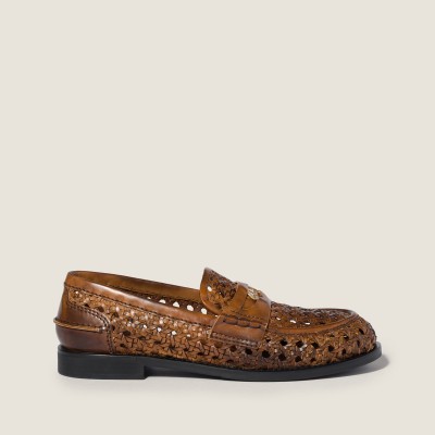 Miu Miu Woven Leather Loafers Cognac MM261110 Miu Miu Woven Leather Loafers Cognac MM261110