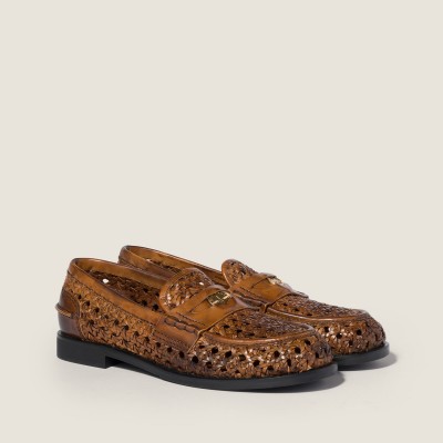 Miu Miu Woven Leather Loafers Cognac MM261110 Miu Miu Woven Leather Loafers Cognac MM261110