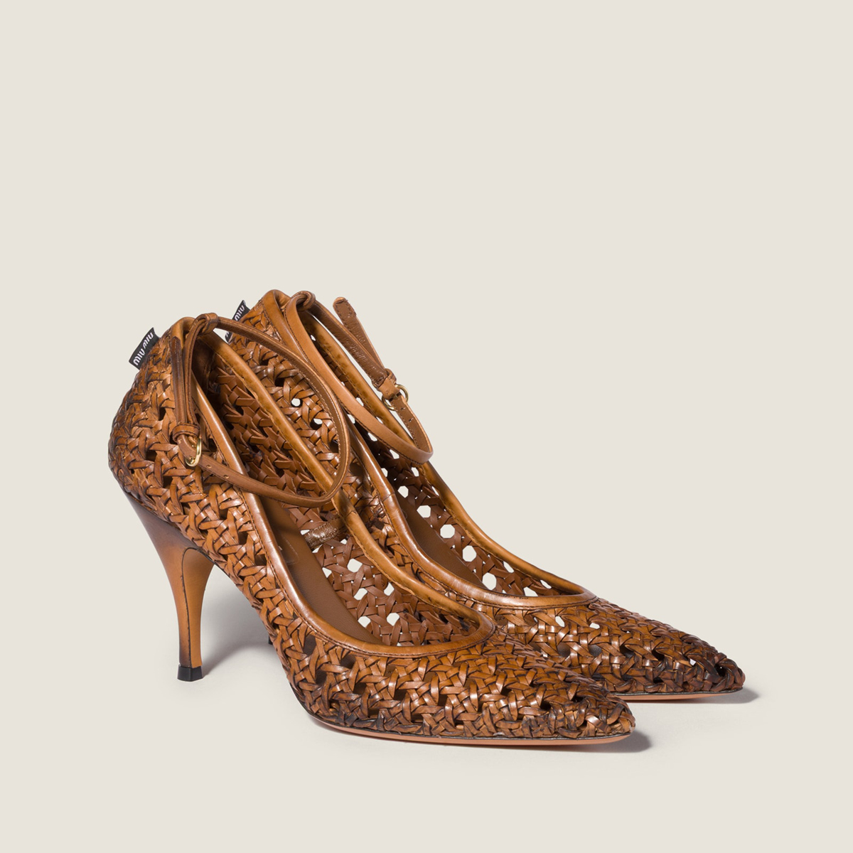 Miu Miu Woven Leather Pumps Cognac MM261150 Miu Miu Woven Leather Pumps Cognac MM261150