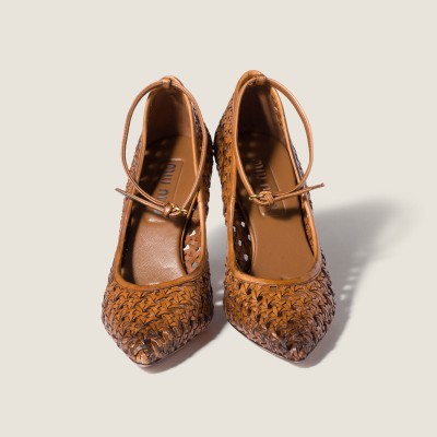 Miu Miu Woven Leather Pumps Cognac MM261150 Miu Miu Woven Leather Pumps Cognac MM261150