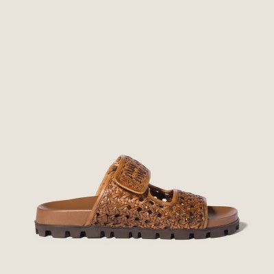 Miu Miu Woven Leather Sandals Cognac MM261202 Miu Miu Woven Leather Sandals Cognac MM261202