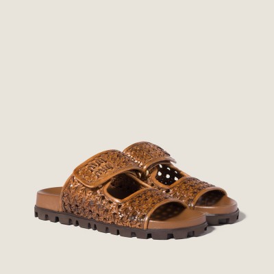 Miu Miu Woven Leather Sandals Cognac MM261202 Miu Miu Woven Leather Sandals Cognac MM261202