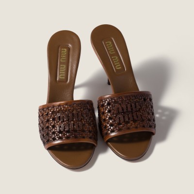 Miu Miu Woven Leather Sandals Cognac MM261198