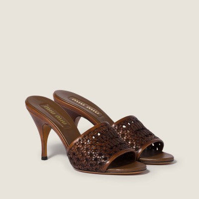 Miu Miu Woven Leather Sandals Cognac MM261198 Miu Miu Woven Leather Sandals Cognac MM261198