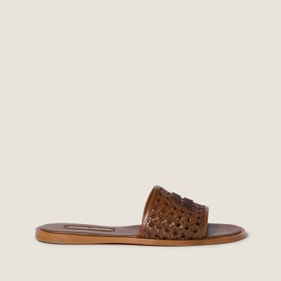 Miu Miu Woven Leather Slides Cognac MM261218 Miu Miu Woven Leather Slides Cognac MM261218