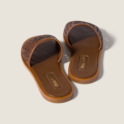 Miu Miu Woven Leather Slides Cognac MM261218 Miu Miu Woven Leather Slides Cognac MM261218