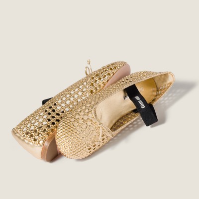 Miu Miu Woven Mordore Nappa Leather Ballerinas Platinum MM261061 Miu Miu Woven Mordore Nappa Leather Ballerinas Platinum MM261061