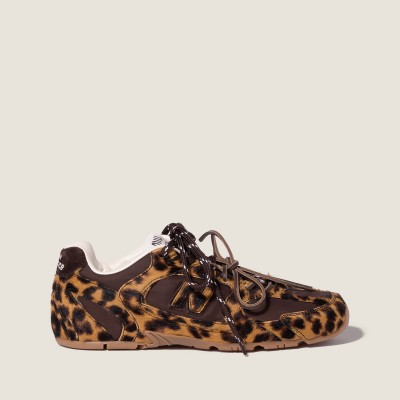 New Balance X Miu Miu 530 Sl Sneakers In Printed Leather And Technical Fabric Honey Brown MM261336