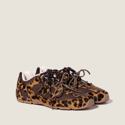New Balance X Miu Miu 530 Sl Sneakers In Printed Leather And Technical Fabric Honey Brown MM261336
