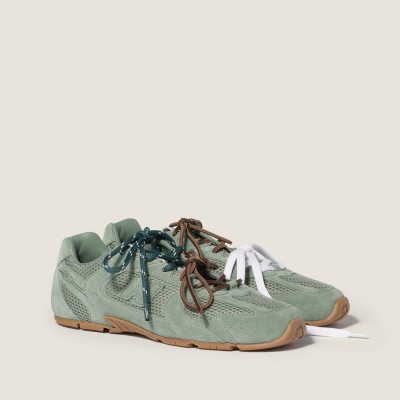 New Balance X Miu Miu 530 Sl Suede And Mesh Sneakers Sage Green MM261134