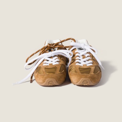 New Balance X Miu Miu 530 Sl Technical Fabric And Suede Sneakers Beige MM261138 New Balance X Miu Miu 530 Sl Technical Fabric And Suede Sneakers Beige MM261138