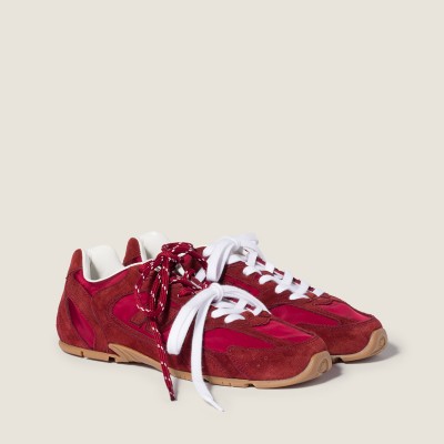 New Balance X Miu Miu 530 Sl Technical Fabric And Suede Sneakers Cerise MM261139