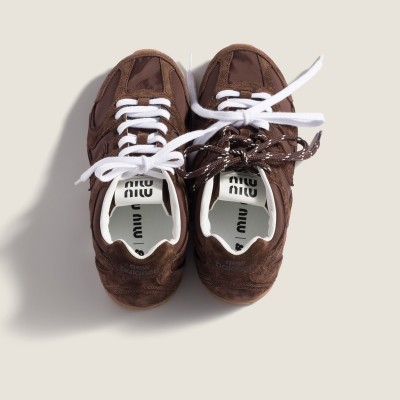 New Balance X Miu Miu 530 Sl Technical Fabric And Suede Sneakers Cocoa Brown MM261140