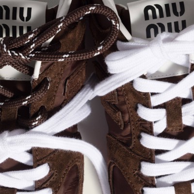 New Balance X Miu Miu 530 Sl Technical Fabric And Suede Sneakers Cocoa Brown MM261140