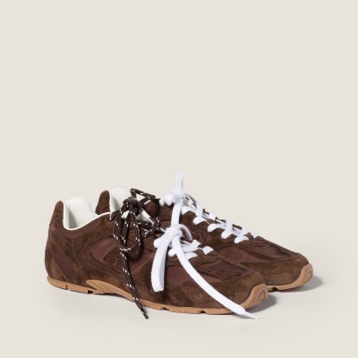 New Balance X Miu Miu 530 Sl Technical Fabric And Suede Sneakers Cocoa Brown MM261140